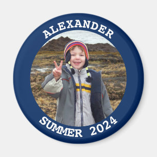 Personalisiertes rundes Familienfoto Navy Magnet