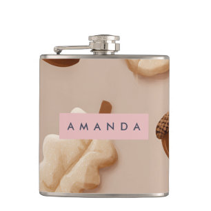 Personalisiertes rustikales Acorn- und Oakenleaf-M Flachmann