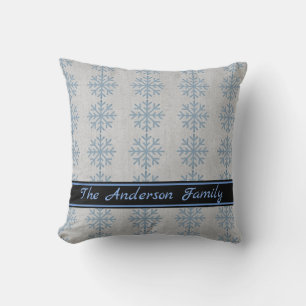 Personalisiertes Rustikales Burlap Blue Snowflake  Kissen