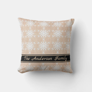 Personalisiertes Rustikales Burlap White Snowflake Kissen