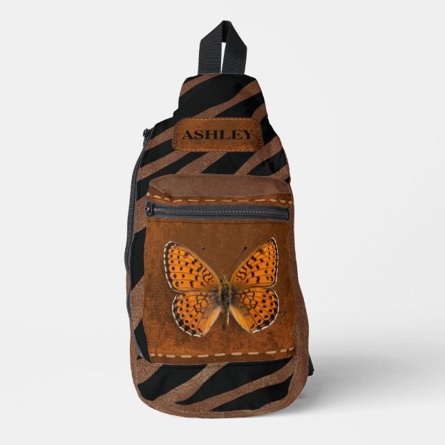 Personalisiertes rustikales Leder Butterfly Brown Crossbody Bag (Vorderseite)