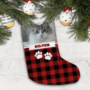 Personalisiertes rustikales Red Buffalo Cat Name F Kleiner Weihnachtsstrumpf