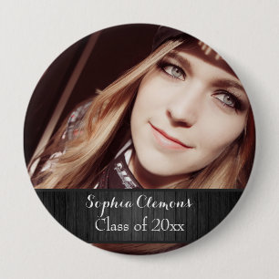 Personalisiertes rustikales schwarzes Holzfoto Abs Button