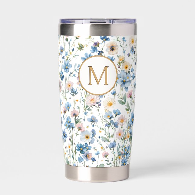 Personalisiertes Rustikales Wildblumen-Blumen-Mono Thermobecher (Vorderseite)