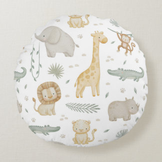 Personalisiertes Safari-Dschungel-Tiere-Kinderkiss Rundes Kissen