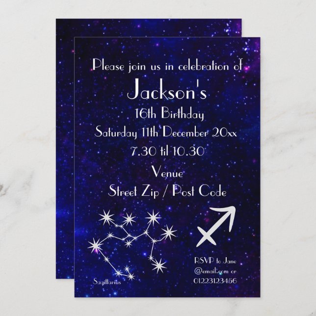 Personalisiertes Sagittarius Zodiac Galaxy Party Einladung (Vorne/Hinten)
