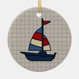 Personalisiertes Sailboat Blue/Tan Boy's Keramikornament