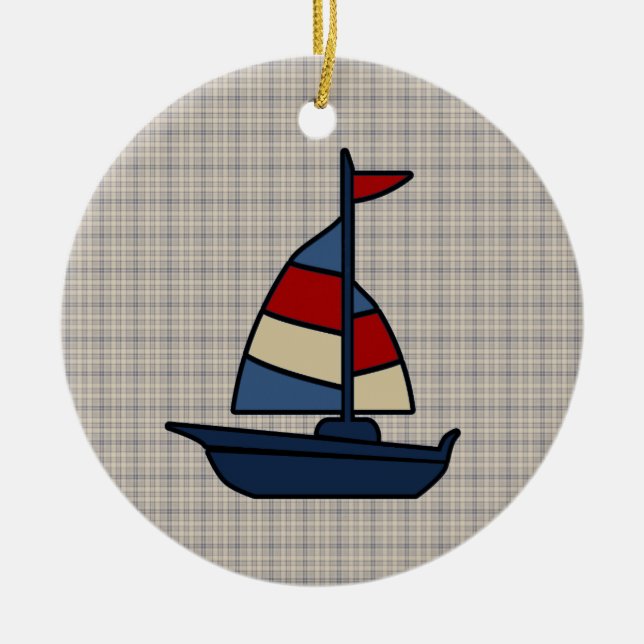 Personalisiertes Sailboat Blue/Tan Boy's Keramikornament (Vorne)