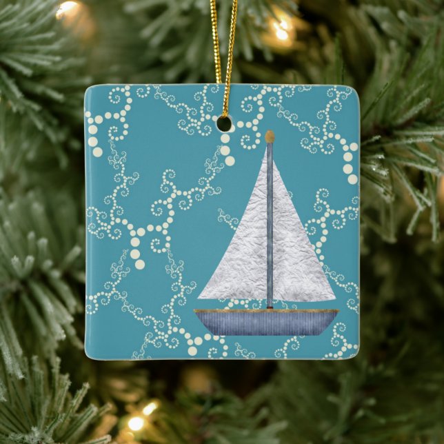 Personalisiertes Sailboat Nautic Sailing Weihnacht Keramikornament (Baum)