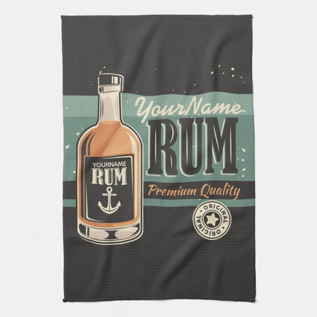Personalisiertes Sailor Rum Liquor Flasche Retro S Geschirrtuch (Vertikal)
