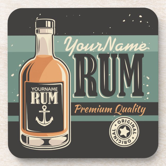 Personalisiertes Sailor Rum Liquor Flasche Retro S Getränkeuntersetzer (Vorderseite)