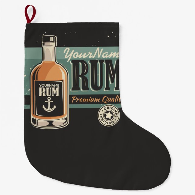 Personalisiertes Sailor Rum Liquor Flasche Retro S Großer Weihnachtsstrumpf (Vorderseite)