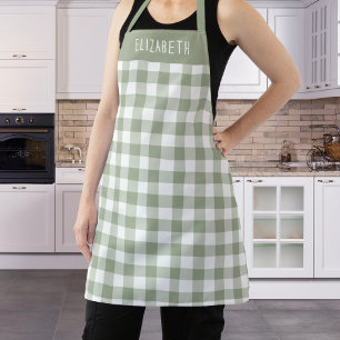 Personalisiertes Salbeigrün Gingham-Karomuster Schürze