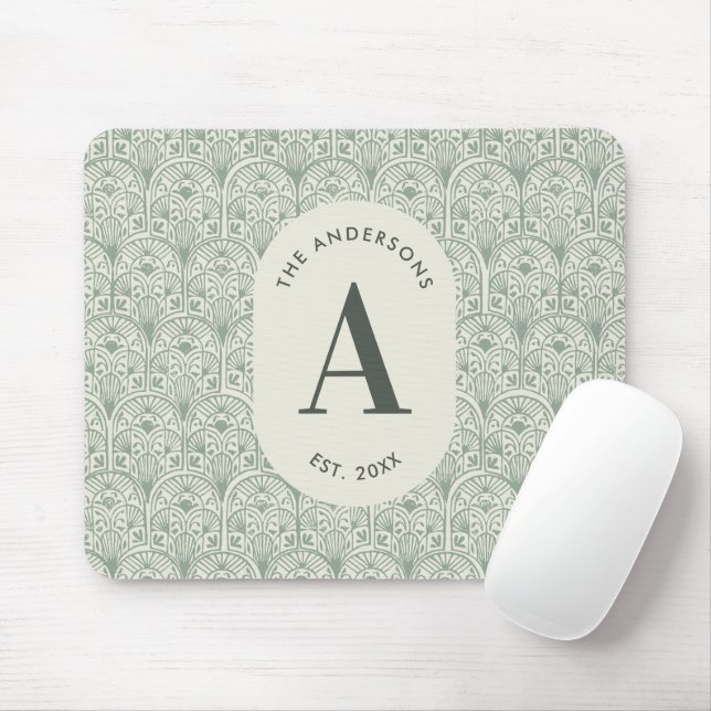 Personalisiertes Salbeigrün Monogramm Elegante Fam Mousepad (Mit Mouse)