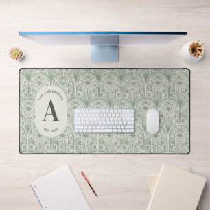 Personalisiertes Salbeigrün Monogramm Elegante Fam Schreibtischunterlage
