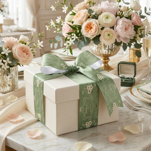 Personalisiertes Salbeigrünes Blumenhochzeitsversp Satinband