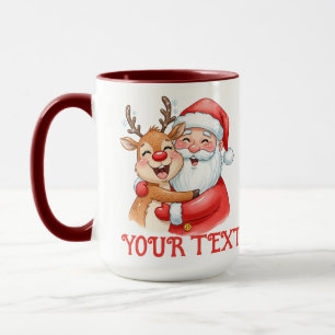 Personalisiertes Santa- und Rentier-Umarmen-Weihna Tasse