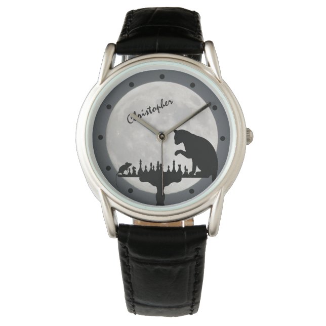 Personalisiertes Schachspiel mit Vollmond Armbanduhr (Vorderseite)