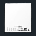 Personalisiertes Schachstück Schwarz-weiß Notizblock<br><div class="desc">Klassisches Schwarz-Weiß-Notizblock für Schachfreunde mit geometrischen Schachfiguren. Modernes Schachdesign</div>