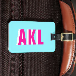 Personalisiertes Schatten-Monogramm Blau Hot Pink Gepäckanhänger