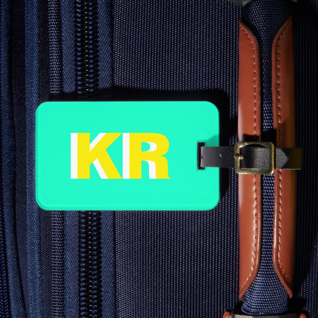Personalisiertes Schattenmonogramm Gelb Aquamarin Gepäckanhänger (Vorderseite Insitu 4)