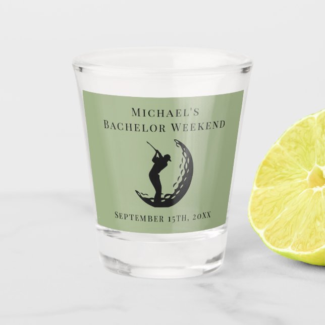 Personalisiertes Schiebeglas | Bachelor Golf Weeke Schnapsglas (Vorderseite)