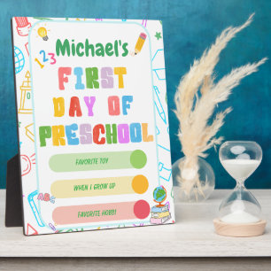 Personalisiertes Schild zum ersten Tag im Kinderga Fotoplatte