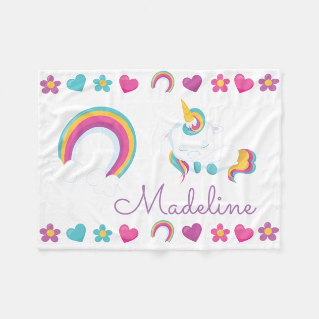 Personalisiertes Schlafbaby Unicorn Fleecedecke (Vorderseite (Horizontal))