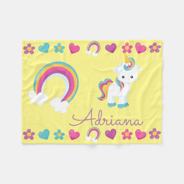 Personalisiertes Schlafbaby Unicorn & Rainbow Fleecedecke (Vorderseite (Horizontal))