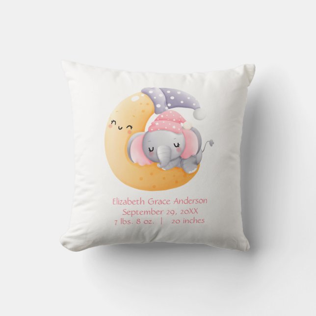 Personalisiertes Schlafen Elephant Moon Pink Girl  Kissen (Vorderseite)