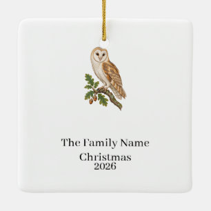 Personalisiertes Schleiereulen-Familien-Weihnachte Keramikornament