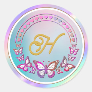 Personalisiertes Schmetterlings-Monogramm Runder Aufkleber