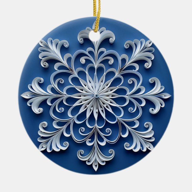 Personalisiertes Schneeflocken-Design Keramik Ornament (Vorne)