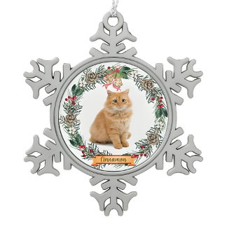 Personalisiertes Schneeflocken-Weihnachtsfoto von  Schneeflocken Zinn-Ornament