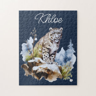 Personalisiertes Schneeleoparden-Winter-Puzzle Puzzle