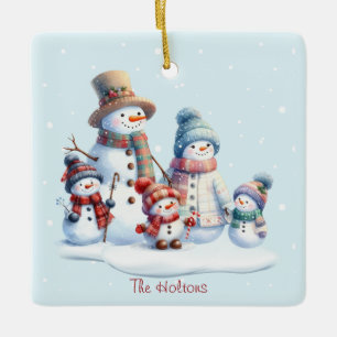 Personalisiertes Schneemann-Familien-Ornament mit Keramikornament