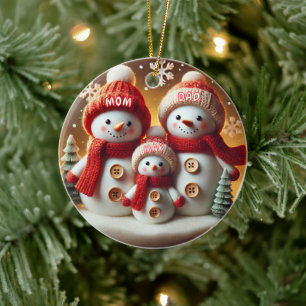 Personalisiertes Schneemann-Familienornament Keramik Ornament