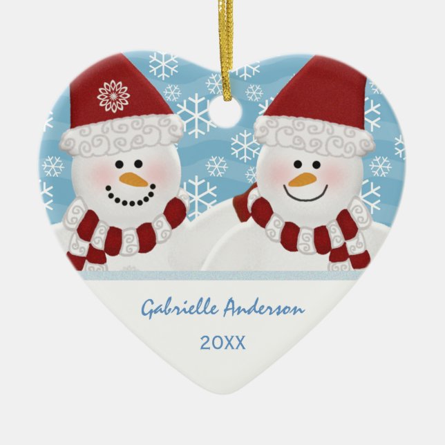 Personalisiertes Schneemann-Ornament Keramik Ornament (Vorne)