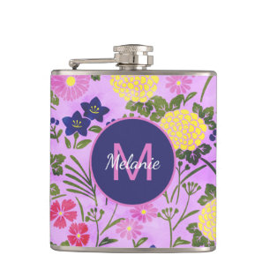 Personalisiertes schönes lila Vintage-Blumenmuster Flachmann