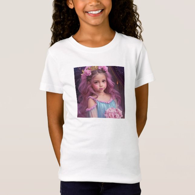 Personalisiertes schönes Mädchen mit rosa Blume T-Shirt (Vorderseite)