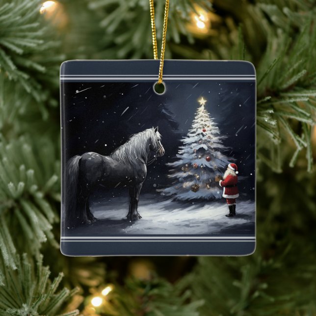 Personalisiertes schönes Pferd und Weihnachten Keramikornament (Baum)