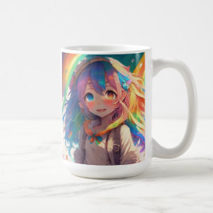Personalisiertes schönes Regenbogen-Anime-Mädchen Kaffeetasse