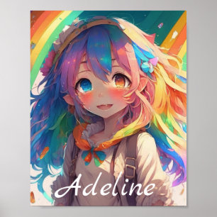 Personalisiertes schönes Regenbogen-Anime-Mädchen Poster