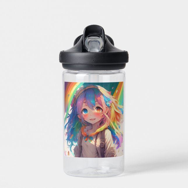 Personalisiertes schönes Regenbogen-Anime-Mädchen Trinkflasche (Vorne)