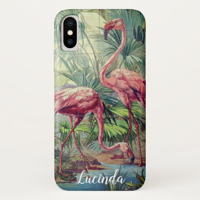Personalisiertes schönes rosa Flamingo-Wandgemälde Case-Mate iPhone Hülle (Rückseite)