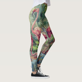 Personalisiertes schönes rosa Flamingo-Wandgemälde Leggings