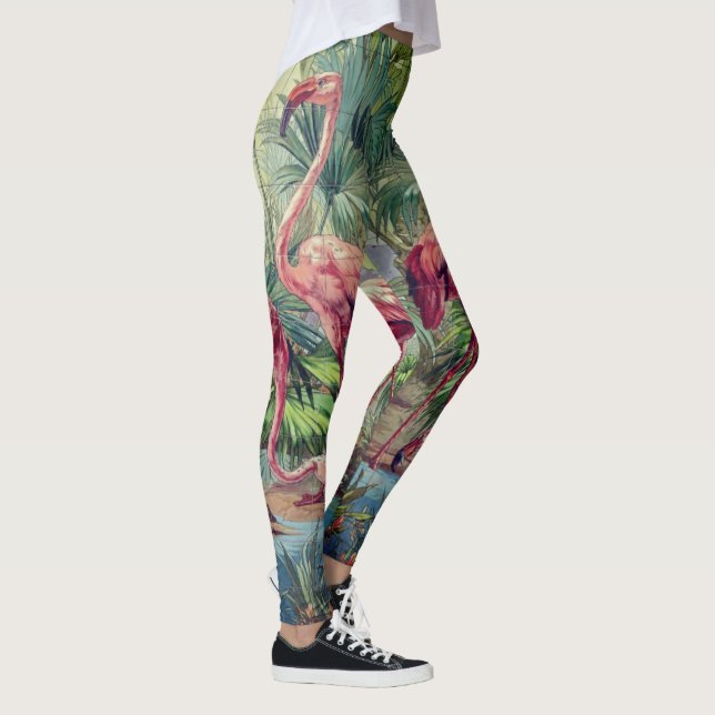 Personalisiertes schönes rosa Flamingo-Wandgemälde Leggings (Rechts)