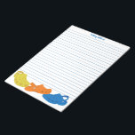 Personalisiertes Schreibpapier mit farbigen Kunsts Notizblock<br><div class="desc">Dieses ausgekleidete Schreibpapier ist bereit,  oben mit einem Namen in hellblauer Schrift personalisiert zu werden. Es hat passende blaue Linien mit einer Abbildung am Ende von drei Plastikmoccasin- oder Lack-Schuhen in Gelb,  Orange und Blau.</div>