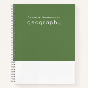 Personalisiertes Schulfach Grün Weiß Geografie Notizbuch
