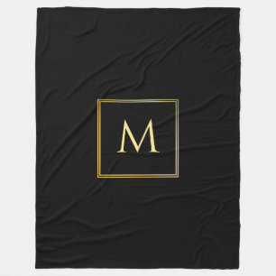 Personalisiertes Schwarz-Gold-elegantes Monogramm Fleecedecke